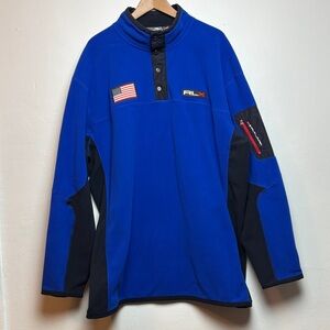 Ralph Lauren RLX Jacket Men’s Blue Fleece Pullover 1/4 Zip Snap USA Flag 2XLT